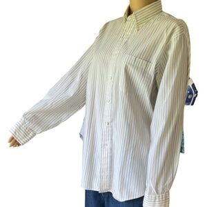 Land's End Men's Long Sleeve Striped 100% Cotton Oxford Dress Shirt - Size 15